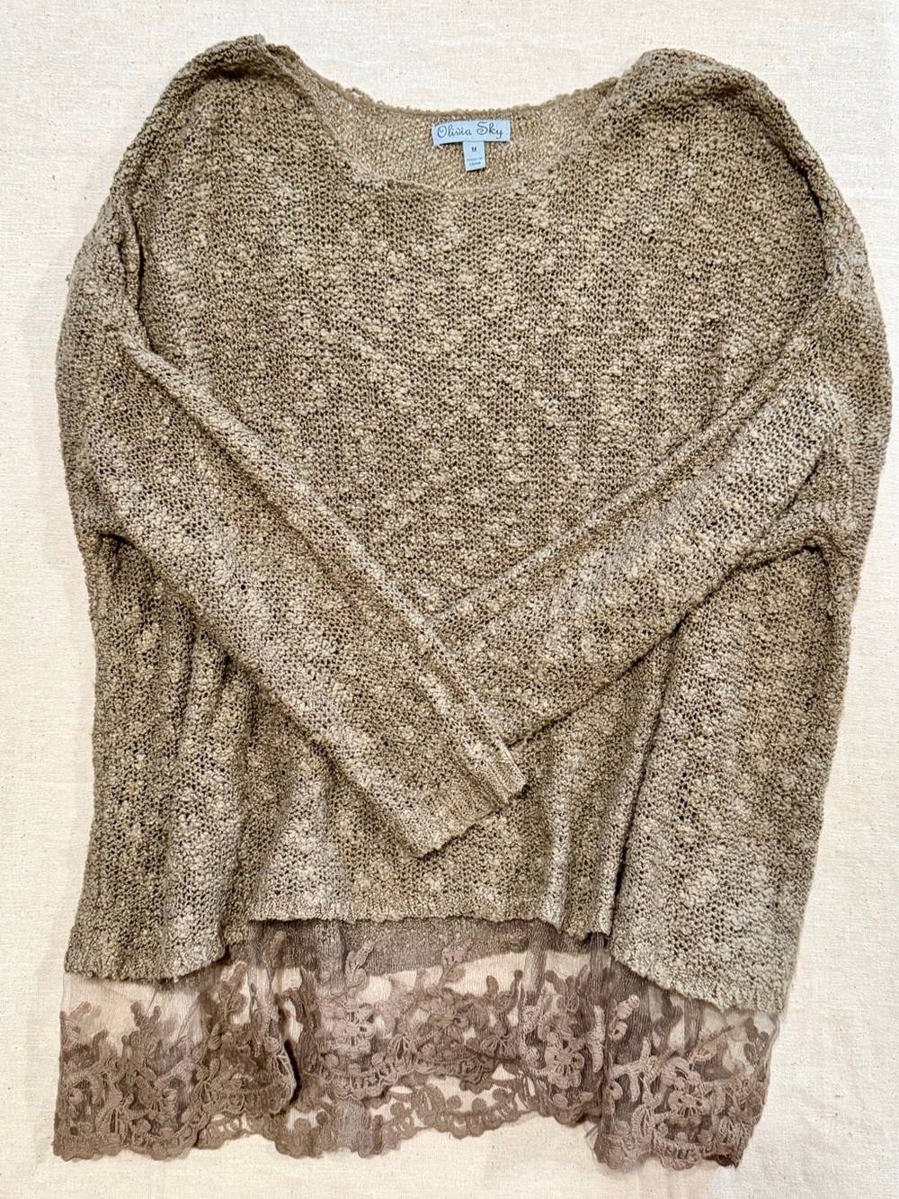 Olivia Sky Sweater lace trim M shabby chic